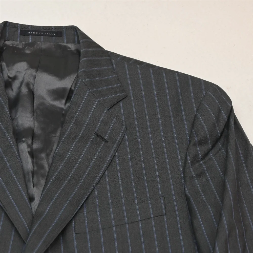 Luigi Bianchi Mantova 42R 34x30 Gray Striped 100% Wool Italy Jacket Pants Suit